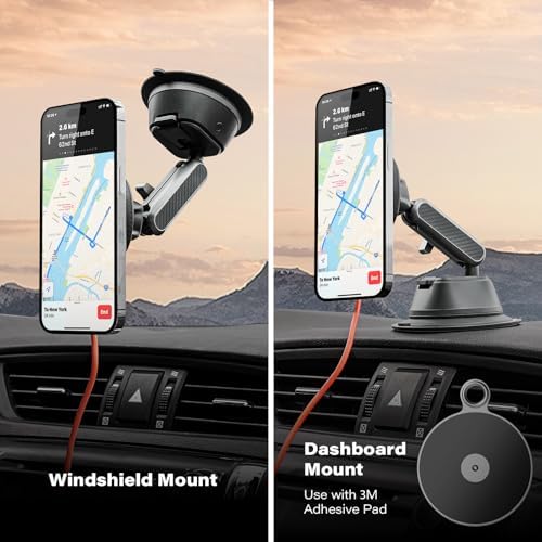 Effortless Driving with A2 C Qi2 15 W Wireless Charger – Magnetic Suction Cup Car Mount for i Phone 16/15/14/13/12, Adjustable Aluminum Arm for Optimal Viewing, Fast Charging, Windshield/Dashboard Compatibility – Ultimate Convenience and Style for Modern Drivers