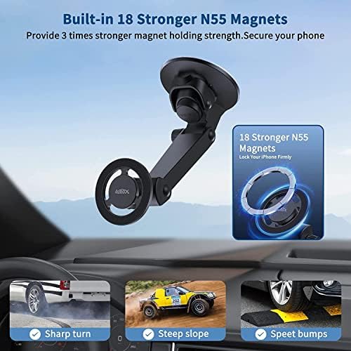 AUROX Mag Safe Car Mount for i Phone 15/14/13/12 Series – Advanced Suction Cup with Enhanced Magnet Strength, 360° Rotational Flexibility & 210° Tilt Functionality, Effortless Setup for Universal Compatibility – Ultimate Driving Safety and Convenience