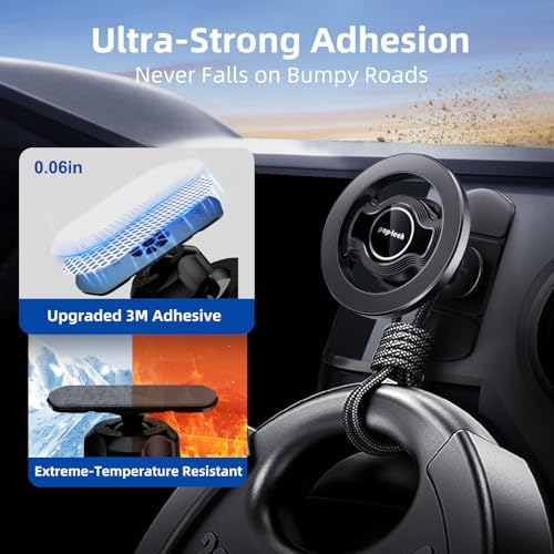 pop-tech for MagSafe Sticky Car Mount Dashboard, [Upgrade Adhesive] Universal Magnetic Phone Holder for Car Dash, Strong Magnets Cell Phone Holder Fit for iPhone 16 Pro Max 15 14 13 12 Series – Enhanced Compatibility and Speed