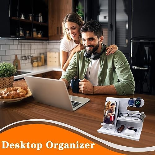 Gifts for Dad Men Mom Women from Daughter Son Birthday Gifts Nightstand Organizer Mens Wood Phone Docking Station (Black) – Enhanced Compatibility and Speed