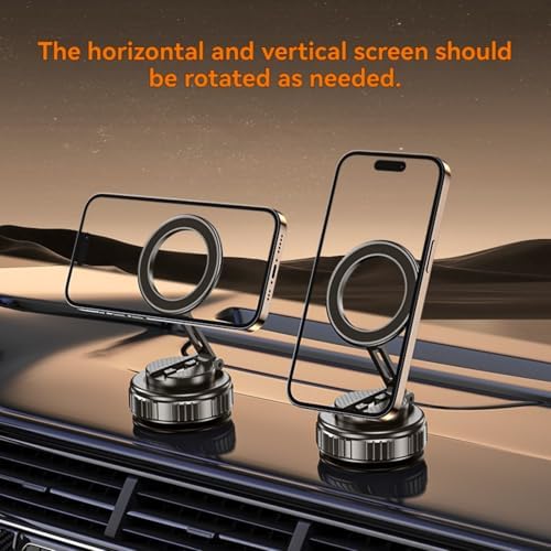 Car Phone Mount for Magsafe, 360 Degree Rotation Dashboard Vacuum Magnetic Phone Holder, Foldable Suction Cup Car Phone Mount for All Smart Phone and Vehicle, Silver – Enhanced Compatibility and Speed