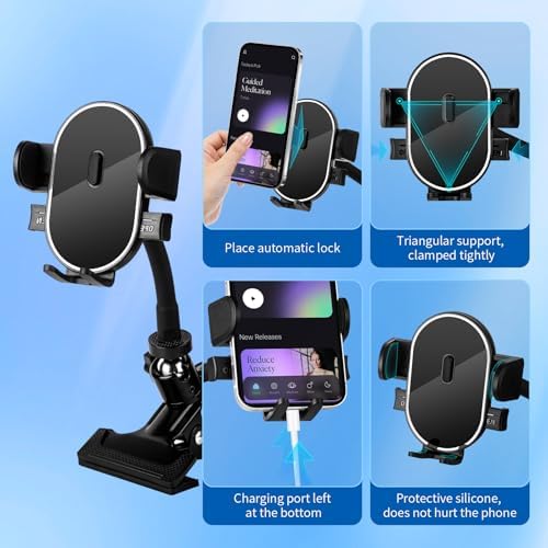 Versatile 360° Gooseneck Clip Phone Holder with Auto-Locking Clamp – Adjustable Arm Lengths for Desk, Treadmill, and Mic Stand – Securely Fits 4-7″ Smartphones for Ultimate Hands-Free Convenience and Enhanced Productivity