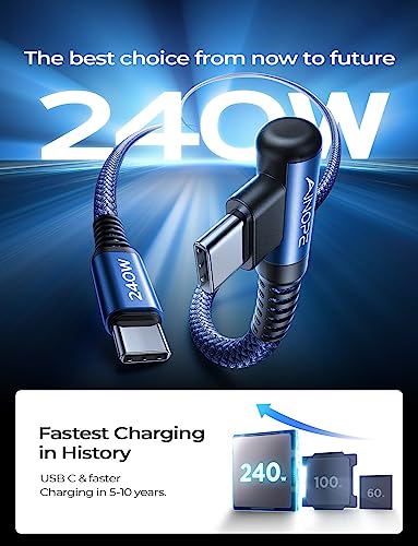 Optimize your charging setup with the AINOPE 240 W USB C to USB C Cable, a 6-foot powerhouse engineered for ultimate speed and flexibility. Featuring a right-angle connector, this fast charging cable is perfect for gaming or multitasking without the clutter of tangled cords. Compatible with the latest devices, including i Phone 16 Pro Max, i Phone 15, Mac Book Air/Pro, i Pad Pro, Samsung Galaxy, and Pixel, it delivers an impressive 240 W power output for rapid charging. The dual-pack offers exceptional value, ensuring you have a reliable charging solution wherever you go. Built with premium materials for durability, the sleek grey and blue design enhances your tech aesthetic while providing long-lasting performance. Elevate your device charging experience with this versatile cable, designed for both home and office use, while ensuring seamless connectivity across all your electronics.