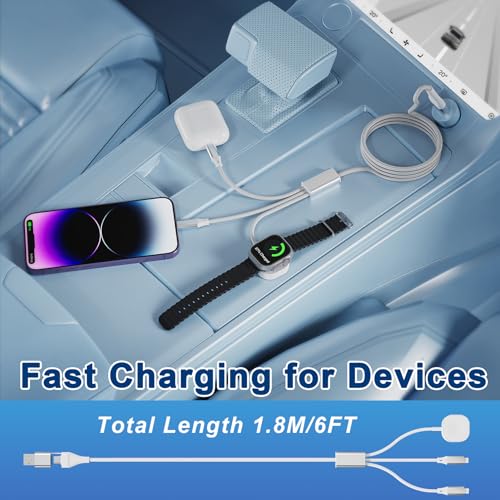 Effortless Charging with 6 FT 3-in-2 Multi-Device Lightning Cable: Dual Fast Charge Solution for i Phone & Apple Watch – Lightweight, Durable, and Travel-Ready for i Watch Ultra 2 & SE 2 – Ultimate Compatibility for i Phone 14/13/12/11