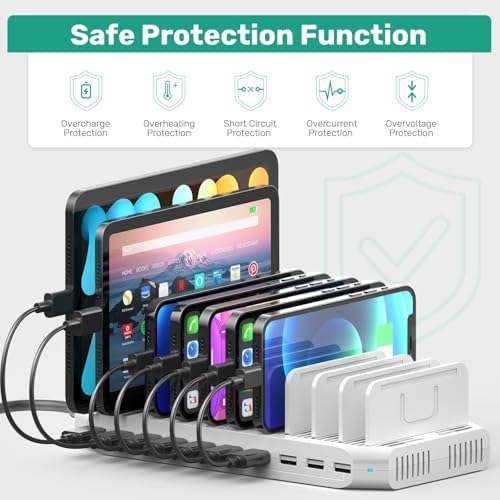 Ultimate 10-Port USB Charging Station with QC3.0 – 60 W Multi Charger Hub for Tablets & Smartphones, Customizable Dividers for Organized Power Management, Fast Charging Technology for Home & Office Use