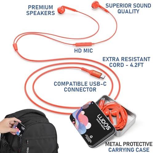 LUDOS FEROX USB-C Earbuds – Premium Wired Headphones for i Phone 16 & Samsung Galaxy Series, Featuring Exceptional Audio Clarity & Deep Bass, Ergonomically Designed for All-Day Comfort, Tangle-Free Cable for Streamlined Use, Supported by an Impressive 5-Year Warranty, Eye-Catching Vibrant Green Finish – Elevate Your Sound Experience for Music Lovers and Gamers Alike