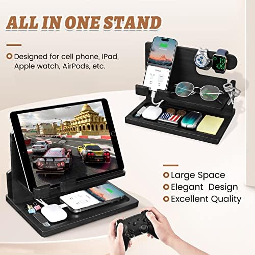 Wood Phone Docking Station – Nightstand Charging Organizer and Cell Phone Stand – Bedside Gift for Men – Enhanced Compatibility and Speed