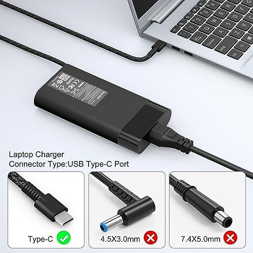 Ultra-Slim 65 W USB-C Laptop Charger for HP Spectre, Envy & Elite Series – Fast Charging AC Adapter for X360, Chromebook, and ZBook – Enhanced Compatibility & Travel Efficiency – Ideal Power Solution for Professionals and Students