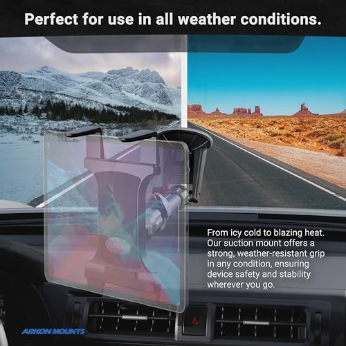 ARKON Long Arm Windshield Suction Mount for i Pad Air & Pro – Premium Hands-Free Tablet Holder for Safe Navigation and Streaming – Durable, Adjustable Car Mount with Powerful Suction and Sleek Black Design – Perfect for Video Calls and On-the-Go Entertainment
