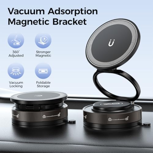 Revolutionary 360° Magnetic Car Phone Holder – Versatile Suction Mount for All Mag Safe Devices – Ultimate Convenience for Drivers, Fitness Enthusiasts, and Beauty Applications – Experience Superior Stability with Innovative Vacuum Technology – Compact and Foldable Design for Easy Portability – Seamlessly Navigate Hands-Free While Ensuring Maximum Safety and Comfort on the Road