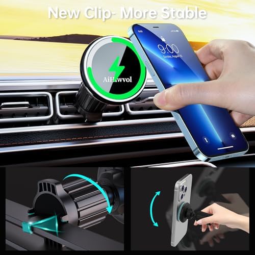 for Qi2 15W Magsafe Car Mount Charger, Heat Restriction Charging, 360° Adjustable and Foldable Phone Holder Charger for Vent/Dashboard, Fast Charging for iPhone 16 15 14 13 12 Series – Enhanced Compatibility and Speed