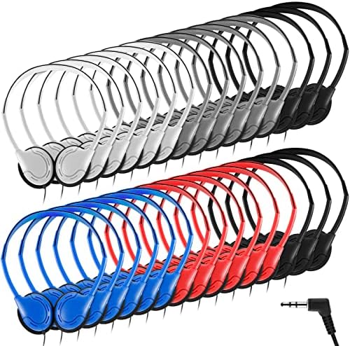 Yunsailing 30 Pack Colorful Classroom Headphones for Kids – Durable On-Ear Adjustable Earphones with Universal 3.5 mm Jack – Essential Bulk Headsets for Engaging Learning and Interactive Activities in Educational Settings