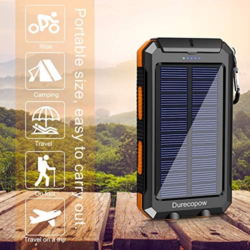High-Capacity 20,000 m Ah Waterproof Solar Charger Power Bank for Outdoor Adventures – Dual USB-C Fast Charging with Built-in LED Flashlight and Compass (Orange) for Ultimate Portability and Reliability