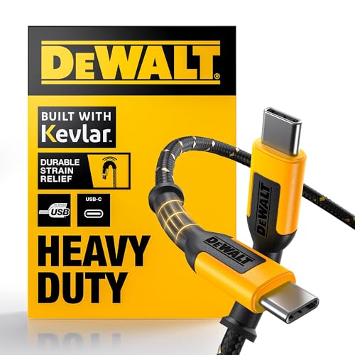 DEWALT Professional 6 ft Heavy Duty USB C Charging Cable – High-Speed 60 W Type-C to Type-C Cord for Fast Charging i Phone 16/15 Pro Max, Mac Book, i Pad, and Samsung Galaxy – Robust Design for Jobsite Durability and Enhanced Compatibility