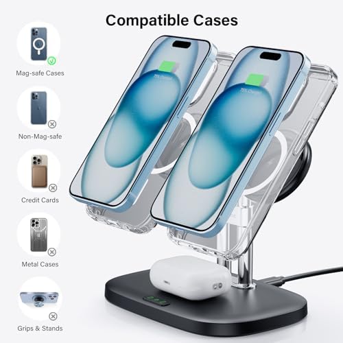 Revolutionary Dual Magnetic Wireless Charger for i Phone 16, 15, 14, 13, 12 & Air Pods Pro 2 – Ultra-Fast Charging Station with Enhanced Compatibility & Sleek Design (White) – Simplify Your Charging Experience with Secure Magnetic Alignment and Cable Clutter Reduction