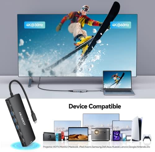 Acodot 9-in-1 USB C Hub: Ultimate 4 K HDMI Adapter with 3 USB 3.0 Ports, SD/TF Reader & 100 W Power Delivery – Stylish Purple Multiport Hub for Mac Book, HP, XPS & More – Boost Your Productivity with Seamless Connectivity and Fast Charging