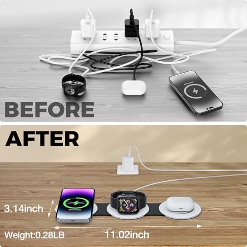 Hicober 3-in-1 Magnetic Wireless Charging Station for i Phone 15, Apple Watch, and Air Pods – Ultra-Fast 18 W Portable Travel Charger with Foldable Design for i Phone 16, 14, 13, 12 Pro/Max/Plus – Optimal Compatibility and Sleek Aesthetics for Effortless Charging Experience