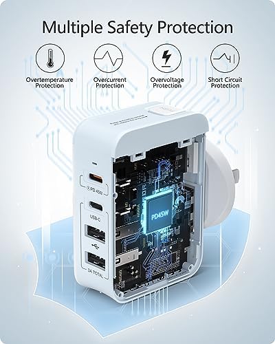 LENCENT 4-Port USB Wall Charger – 22 W Fast Charging Travel Adapter with International Plug Compatibility for i Phone & i Pad – Compact Power Solution for Global Travelers – Lightweight, Efficient Multi-Device Charging for Any USB-Powered Device