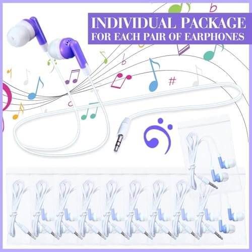 Bulk Konohan 100-Piece Earbuds – Individually Packaged 3.5 mm Headphones for Educational Settings – Lightweight, Durable Student Earphones Designed for Comfort in Classrooms, Libraries, and Learning Environments – Hygienic Black Design for Extended Use and Enhanced Focus