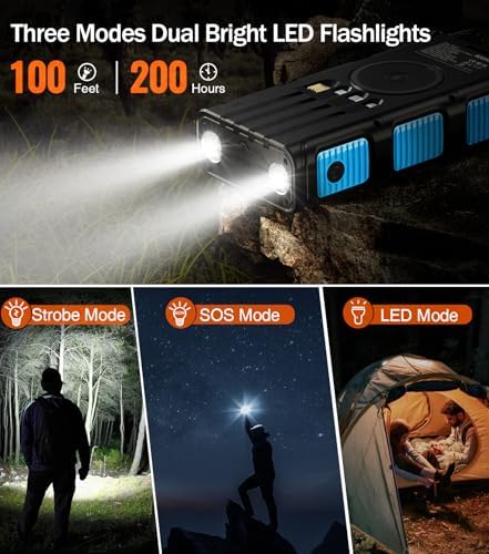 Ultimate 45800 m Ah Solar Wireless Power Bank with Hand Crank & Fast Charging – 7 Outputs, 4 Inputs, SOS Flashlight & Compass for Outdoor Adventures and Emergency Preparedness