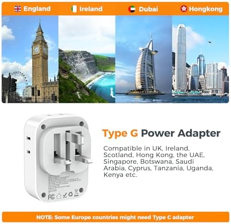Ultimate European Travel Power Adapter: 4 AC Outlets & 3 Fast Charge USB Ports (1 USB-C PD 20 W) – Compact, Foldable Design for Effortless Connectivity in Spain, France, Germany, Italy, Portugal & Iceland – Versatile Compatibility for All Your Devices