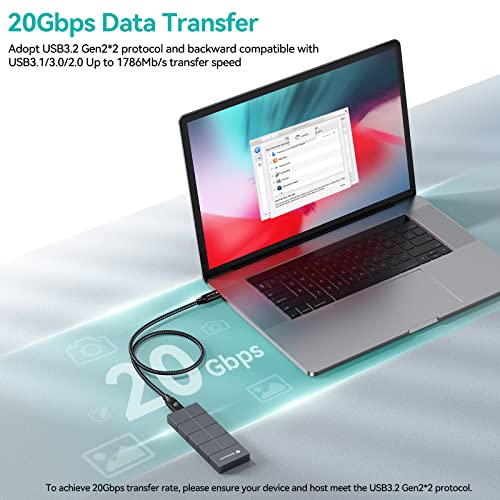 Yottamaster 3.3 ft USB C to USB C Cable – 20 Gbps High-Speed Data Transfer & 100 W Fast Charging, Braided Design with E-Marker for Enhanced Compatibility – 4 K@60 Hz Video Output for Phones, Laptops, Tablets, & Switch Devices – Durable & Tangle-Free Connection