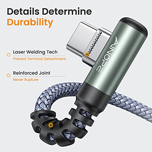 AINOPE Right Angle USB C Cable – 2-Pack (10 ft + 10 ft) Fast Charging 3.1 A Nylon Braided Charger for Enhanced Device Compatibility, Ideal for Gaming and Multitasking, Durable Black Design