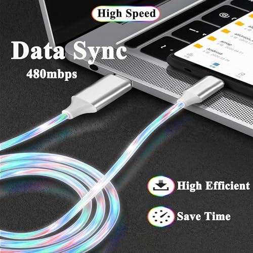 USB C to USB C Cable 3A Light Up C to C Cable LED C to Type C Fast Charging Cord for Samsung Galaxy S23 S22 S21 S20 Ultra, i-Phone 15 16, iPad mini Pro Air(6.6FT,Green) – Enhanced Compatibility and Speed