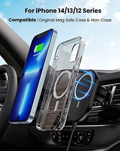 Magnetic Wireless Car Charger for i Phone 14/13/12 Series – Joy Geek Air Vent Mount with 18 W Fast Charging and Mag-Safe Compatibility in Ink Black – Effortless Attachment, Enhanced Safety, and Sleek Design for Ultimate Convenience on the Road