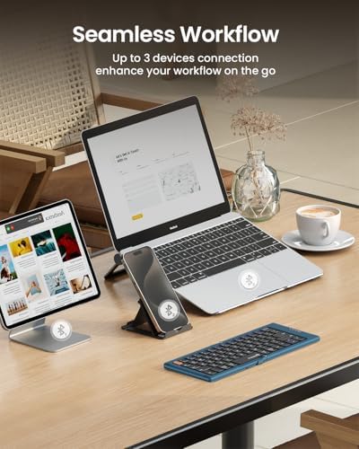 Proto Arc Portable Bluetooth Foldable Keyboard – Travel-Friendly Compact Design with PU Leather Cover for i Pad, i Phone, and Tablets – Rechargeable Wireless Mini Keyboard for Effortless Typing on the Go – Gray