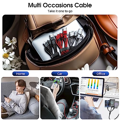 Versatile 6 in 1 Multi Charging Cable [3 Pack, 4 FT] – Durable Nylon Braided Fast Charging Cord for USB A/C, Micro USB, and Lightning Devices – Universal Phone Charger for Home, Office, and Travel – Enhanced Compatibility for All Smartphones and Tablets