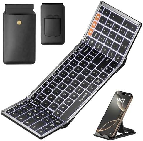 Proto Arc XK01 Plus Backlit Foldable Bluetooth Keyboard – Ultimate Portable Multi-Device Wireless Keyboard for Travel, Featuring Rechargeable Battery and Full-Size Design for i Pad, Tablet, Smartphone, Laptop, and PC Use