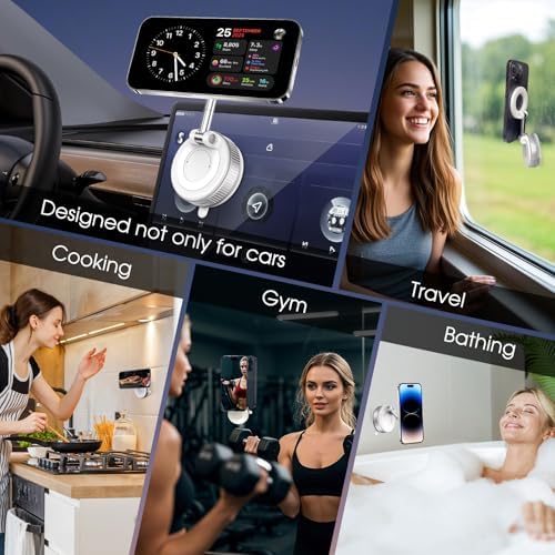 360° Rotatable Vacuum Magnetic Phone Holder, Foldable and Retractable Suction Cup Car Phone Mount for Car/Gym/Mirror/Smooth Surface, Compatible with iPhone Android and All Smartphones (Black) – Enhanced Compatibility and Speed