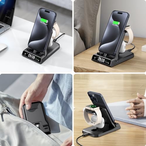 Swan Scout 701 A 3-in-1 Fast Charging Dock: 25 W Multi-Device Power Hub for i Phone 14 Pro Max/13/12/11/X/8 Plus, Apple Watch Series 9/8/7/6 & Air Pods – Stylish, Efficient Charging Station for Home & Office Organization