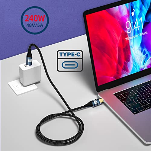 NFHK 240 W USB-C Type-C Charging Cable – 90-Degree Low Profile Angled Design for Optimal Convenience | 480 Mbps Fast Data Transfer | 200 cm Length for Laptop, Tablet & Phone Compatibility | Enhanced Durability & Performance