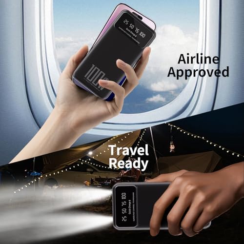 26800 m Ah Ultra-Fast Portable Power Bank – Slim External Battery Pack with LCD Display, 3-output & 2-input Charging Compatibility for All Smartphones – 22.5 W Max USB & 18 W USB-C Dual Functionality, Ideal for Travel Safety Certified for Peace of Mind