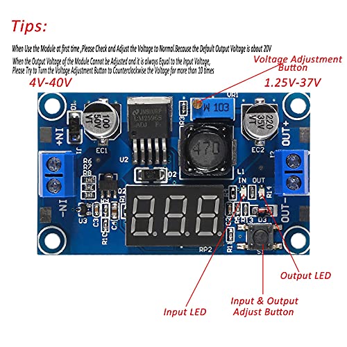 Efficient 8-Piece LM2596 Adjustable Buck Converter Module – Versatile DC Voltage Regulator for Precision Power Management from 4 V-40 V to 1.25 V-37 V with LED Voltage Display for Seamless Electronic Project Integration and Optimal Energy Efficiency