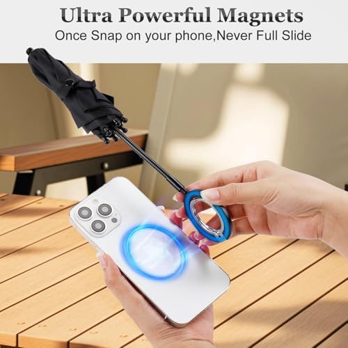 Magnetic Umbrella Phone Stand for Sun Protection,Adjustable Sun Shade Shield for iPhone 16/15/14/13/12 Pro Max,Samsung & Google,Detachable Ring Stand,Heat-Resistant Design,Car Mount Compatible, Black – Enhanced Compatibility and Speed