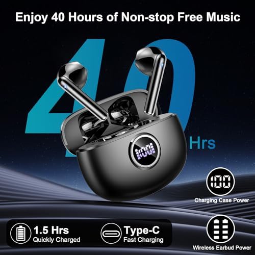 AOTONOK Premium Wireless Earbuds – Superior Hi-Fi Sound with Deep Bass, Advanced 4-Microphone ENC for Noise Isolation, IPX7 Waterproof Design, Up to 40 Hours Playtime with Fast Charge – Ideal Bluetooth Headphones for Active Lifestyles and Audio Enthusiasts