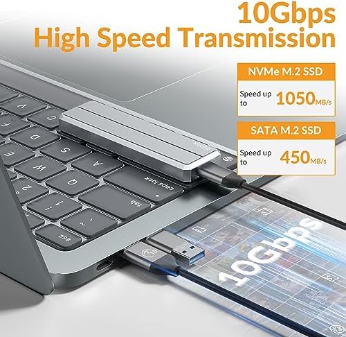 Experience Unmatched Data Transfer with the i Dsonix M.2 NVMe SSD Enclosure Adapter – Premium Aluminum Case for USB A & C 3.2 Gen 2, Supporting M-Key/B+M Key – Achieve Lightning-Fast Speeds Up to 10 Gbps for NVMe and 6 Gbps for SATA AHCI – Durable, Portable Design for On-the-Go Efficiency – Essential Accessory for Professionals and Tech Enthusiasts