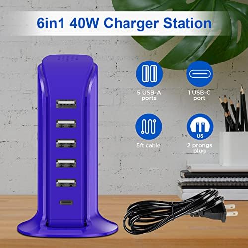 Kawaii-Inspired 6-Port USB Charging Hub: Ultimate Fast Charger for i Phones, Androids & More – Compact Multi-Device Power Station with 1 USB-C & 5 USB-A Ports for Effortless Travel & Home Connectivity, Tangle-Free Solutions for Modern Users