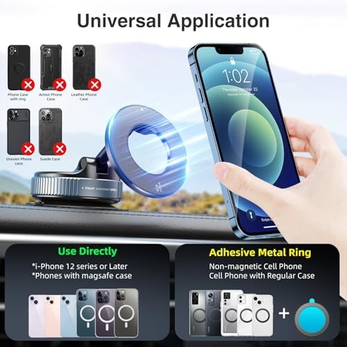 Vacuum Magnetic Phone Holder, Magnetic Car Phone Holder Mount Dual Ided Suction Vacuum, Foldable 360° Adjustable Cell Phone Stand Mount for All Smartphones & All Car Models – Enhanced Compatibility and Speed