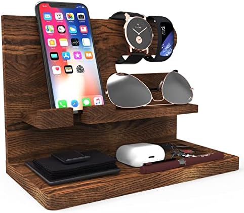 Birthday Gifts for Men – Husband & Dad Nightstand & Desk Organizer – Wood Phone Docking Station – Enhanced Compatibility and Speed
