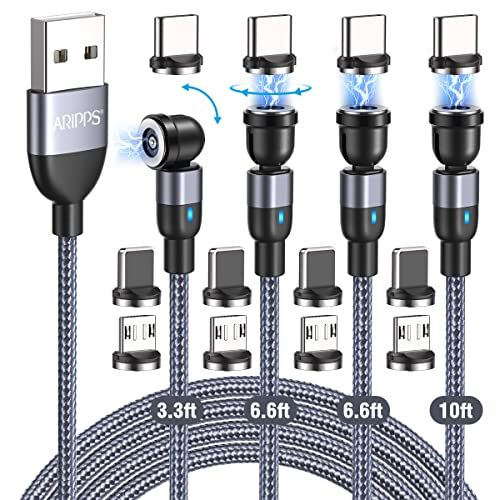 Revolutionary 3-in-1 Magnetic Charging Cable Set – 4 Pack with 540° Rotating Magnet (3.3 ft, 6.6 ft, 6.6 ft, 10 ft) – Durable Nylon Braided USB Cables Compatible with Micro, Type C, and i Phone Devices for Fast, Hassle-Free Charging and Ultimate Convenience
