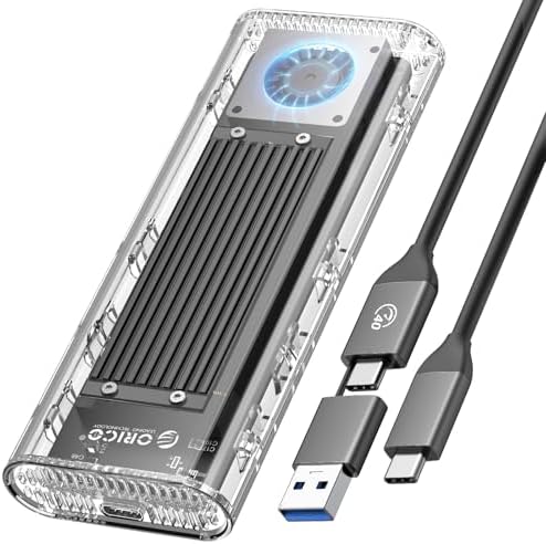 ORICO Transparent M.2 NVMe SSD Enclosure – Ultra-Fast USB 3.2 Gen 2 Adapter for PCI-E M-Key SSDs (2280/2260/2242/2230) – Lightweight and Durable External Solid State Drive Case with Tool-Free Setup and USB Type-C Support for Seamless Data Transfer