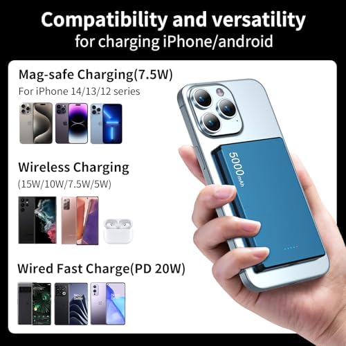 Ultra-Slim Magnetic Power Bank – 10,000 m Ah Portable Charger with Built-In Cable for i Phone 15/14/13/12 – Fast 20 W USB-C Two-Way Charging, Lightweight & Compact Design in Stylish Gray – Essential Travel Power Solution