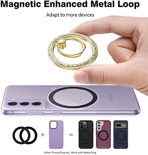 Allengel Bling Silver Magnetic Phone Grip – Stylish Mag Safe-Compatible Ring Holder & Kickstand for i Phone and Smartphones – 360-Degree Rotation, Secure Grip, and Elegant Design for Effortless Hands-Free Experience