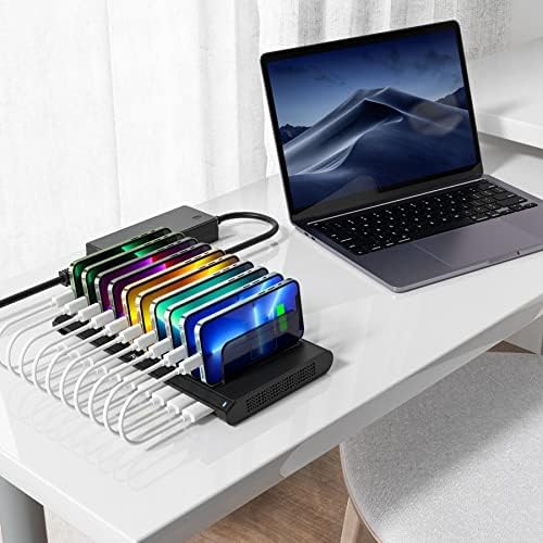 Alxum 10-Port USB Charging Hub – 60 W High-Speed Multi-Device Charger for Smartphones & Tablets – Fast Charging Station with Smart IC Technology for Optimal Power Distribution – Sleek Black Design for Home & Office Use – Ideal USB Charging Solution for Family & Workstations