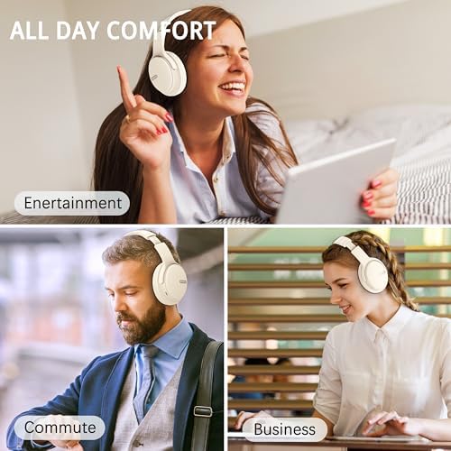 Transform Your Listening Journey with AMORNO Wireless Over-Ear Bluetooth Headphones – 68-Hour Playtime, Superior Hi-Fi Sound, and Ergonomic Foldable Design for Ultimate Portability (White) – Ideal for Music Lovers and Professionals on the Go