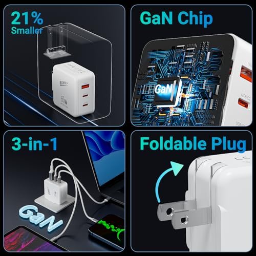 65 W Gallium Nitride USB C Charger – Ultimate Multi-Port Fast Charging Block for Efficient Power Management | Compact and Lightweight Design for Professionals and Travelers | Rapid Charging for Laptops, Smartphones, and Tablets with Advanced Safety Features